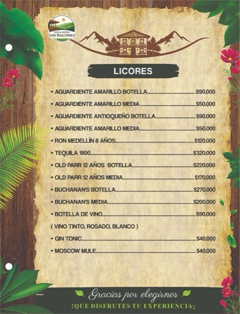 Carta del restaurante: licores