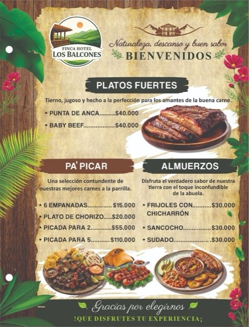 Carta del restaurante: platos fuertes, para picar y almuerzos